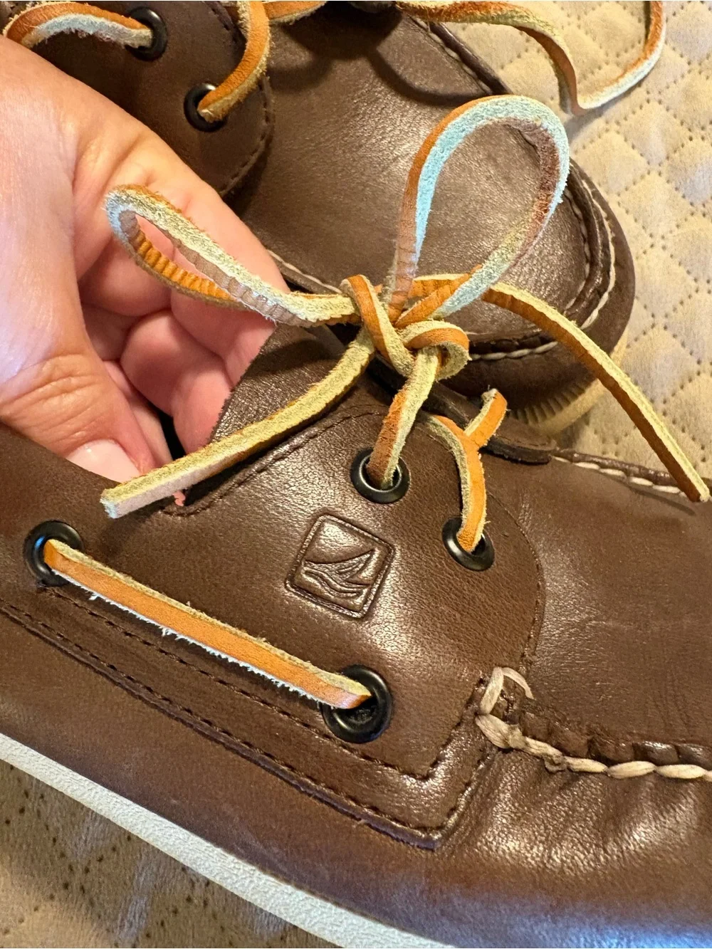 Sperry Brown Leather Classic Boat Shoes with Tan Laces